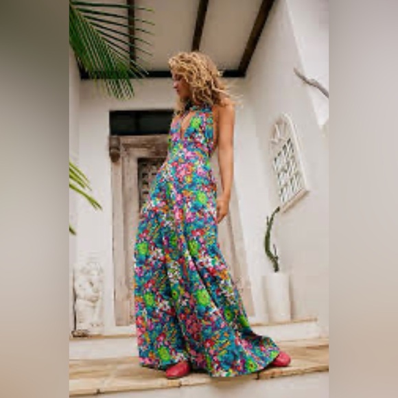 Free People Nouveau Tropic Plunging Halter Neck Linen Blend Bare Back Maxi ZB2 - Picture 8 of 13